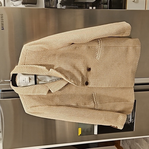 💕ANINE BING💕 Tweed Double Breasted Fishbone Blazer ~ Tan & Cream XL - Picture 12 of 16